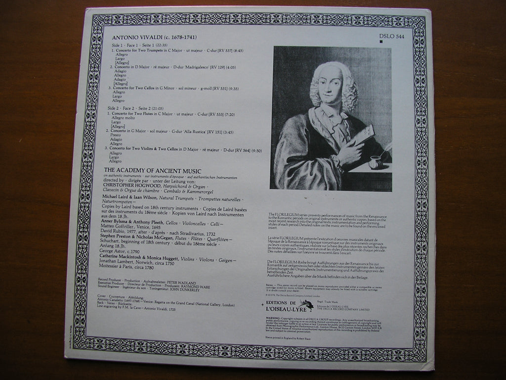 VIVALDI: SIX CONCERTOS      SOLOISTS / ACADEMY OF ANCIENT MUSIC / HOGWOOD    DSLO 544