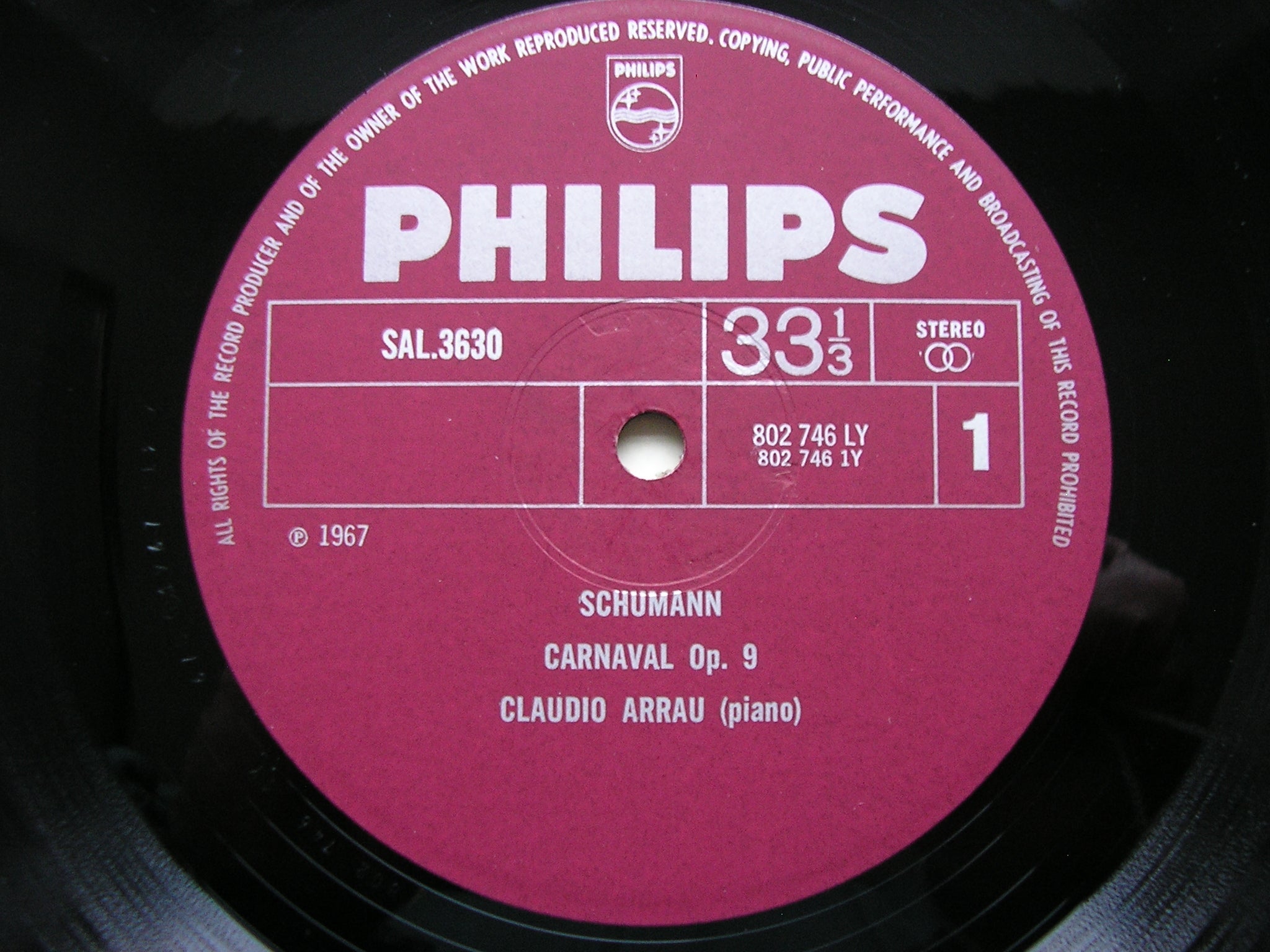SCHUMANN: CARNAVAL Op. 9 / FANTASIA Op. 17      CLAUDIO ARRAU     SAL 3630