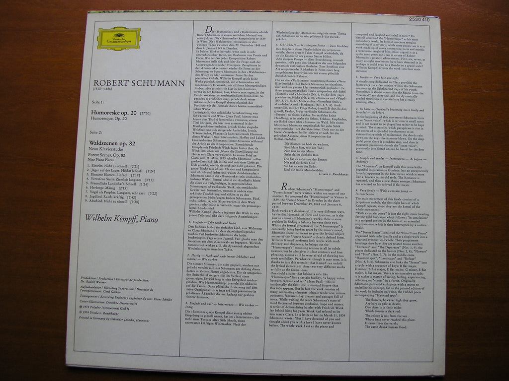 SCHUMANN: HUMORESKE / WALDSZENEN    WILHELM KEMPFF    2530 410