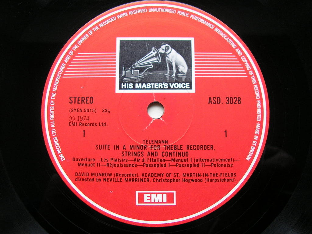 TELEMANN / SAMMARTINI / HANDEL: SUITE / TWO CONCERTOS     DAVID MUNROW / ASMIF / NEVILLE MARRINER     ASD 3028