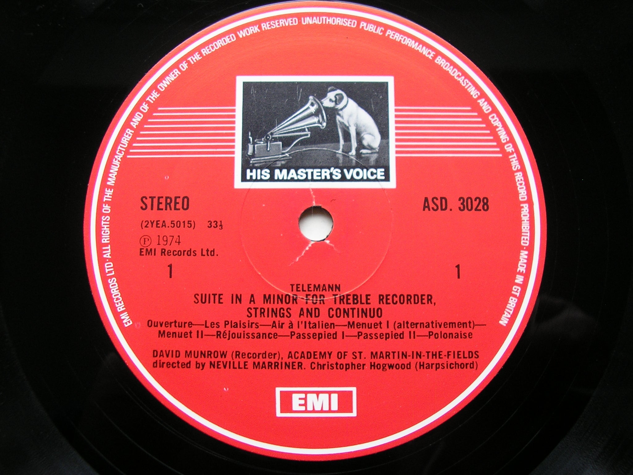 TELEMANN / SAMMARTINI / HANDEL: SUITE / TWO CONCERTOS     DAVID MUNROW / ASMIF / NEVILLE MARRINER     ASD 3028