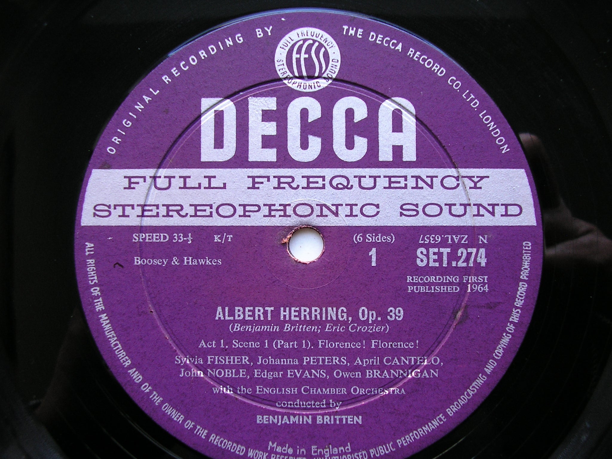 BRITTEN: ALBERT HERRING    SOLOISTS / ENGLISH CHAMBER ORCHESTRA / BRITTEN     3LP      SET 274 / 6