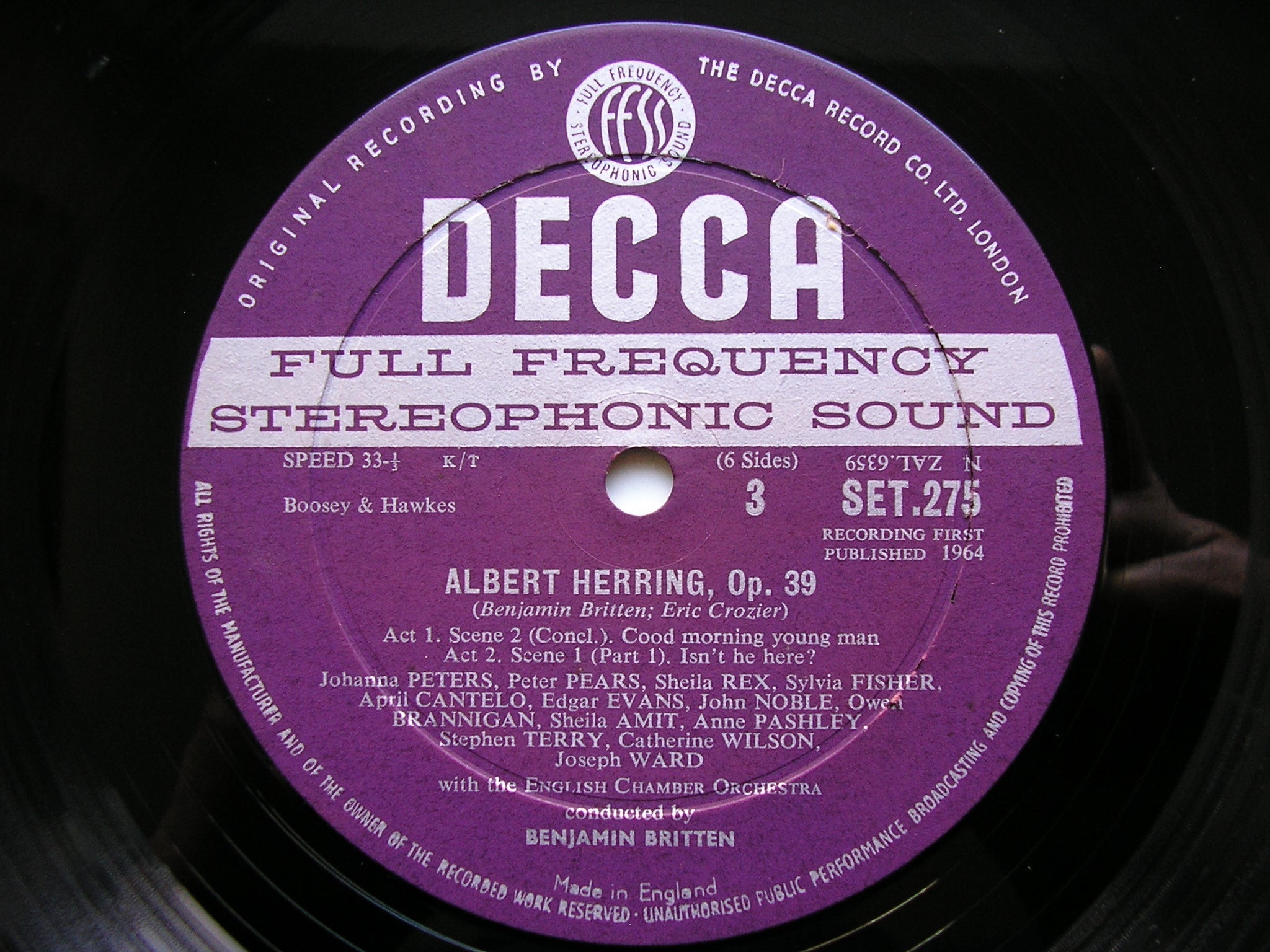 BRITTEN: ALBERT HERRING    SOLOISTS / ENGLISH CHAMBER ORCHESTRA / BRITTEN     3LP      SET 274 / 6