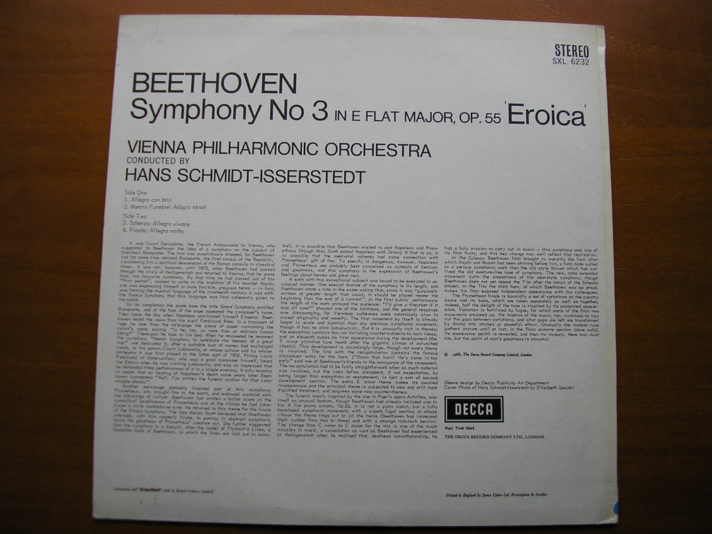 SXL 6232  BEETHOVEN: SYMPHONY No. 3  'Eroica'       SCHMIDT-ISSERSTEDT / VIENNA PHILHARMONIC     ED1