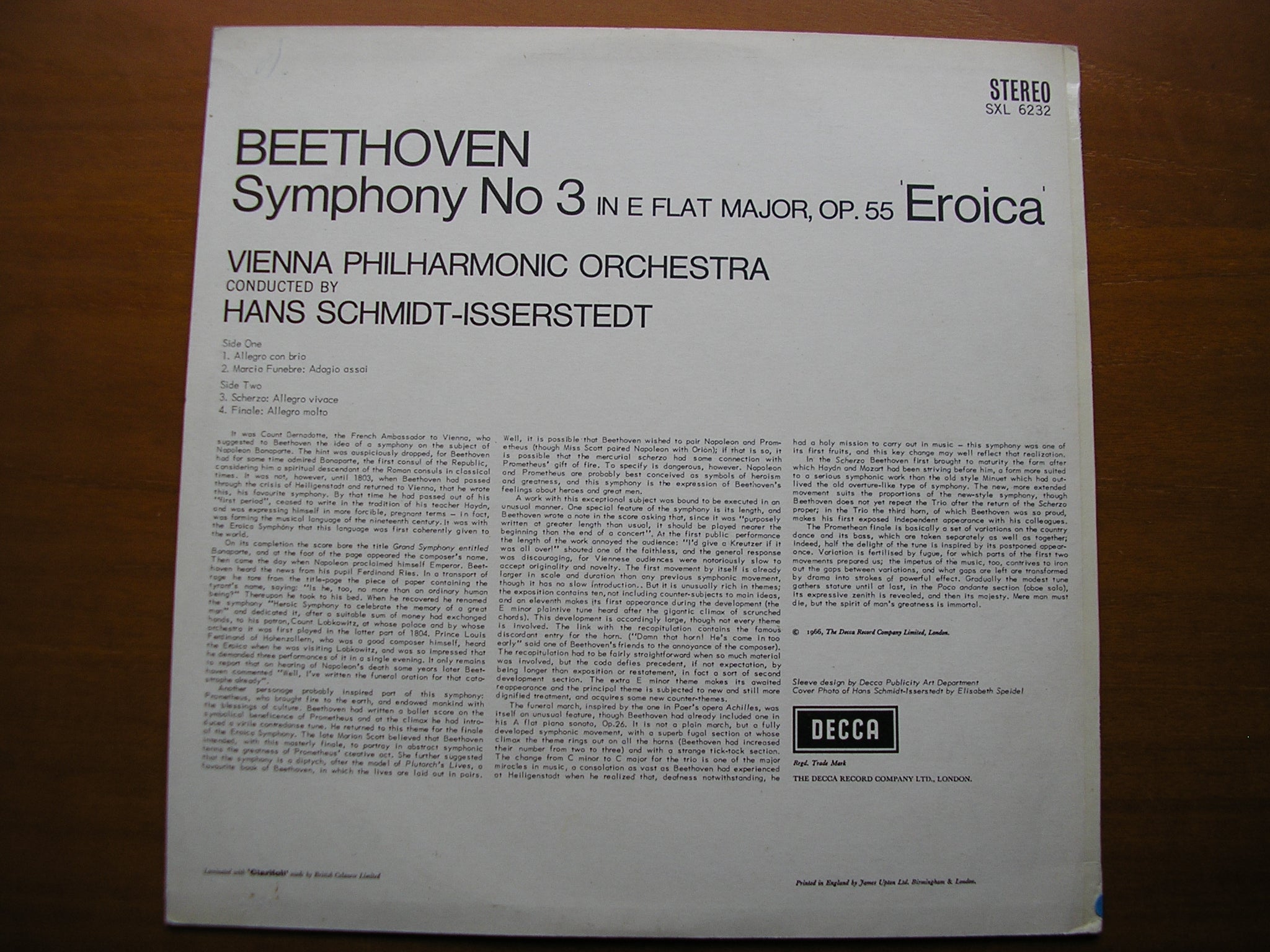 SXL 6232  BEETHOVEN: SYMPHONY No. 3  'Eroica'       SCHMIDT-ISSERSTEDT / VIENNA PHILHARMONIC     ED1