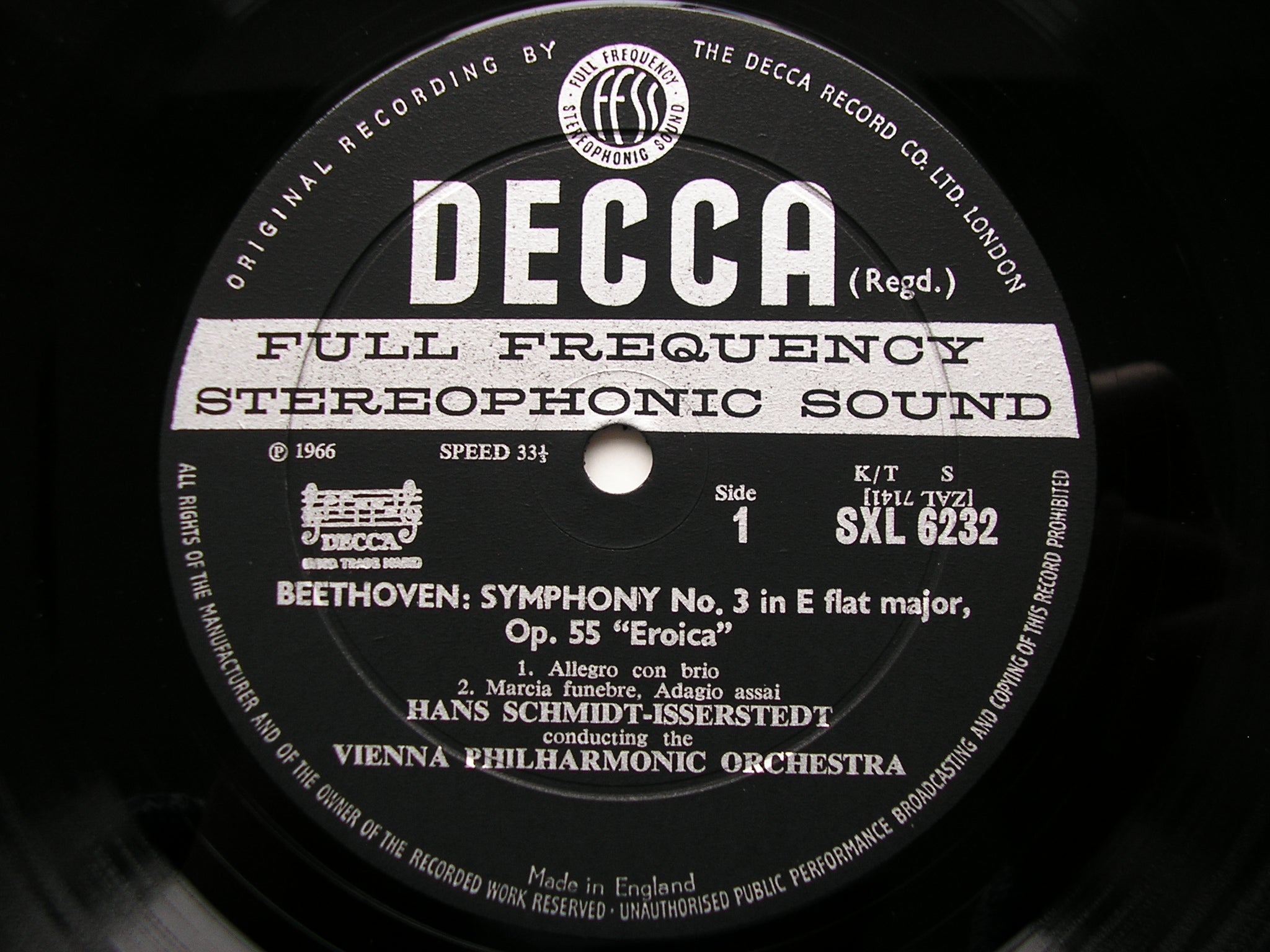SXL 6232  BEETHOVEN: SYMPHONY No. 3  'Eroica'       SCHMIDT-ISSERSTEDT / VIENNA PHILHARMONIC     ED1