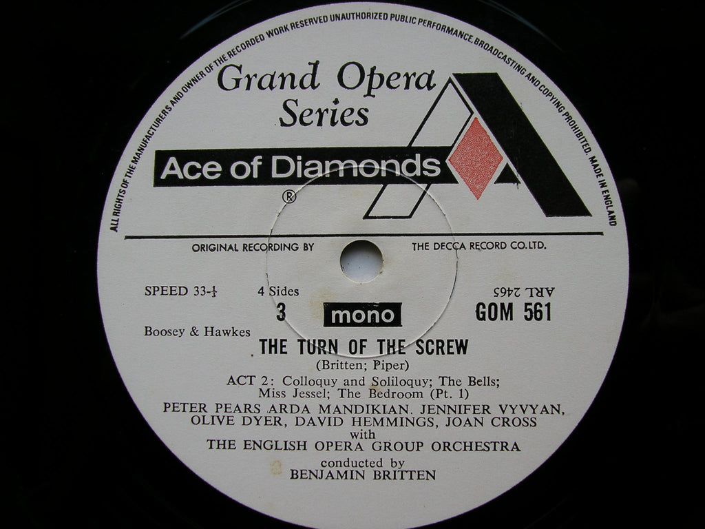 BRITTEN: THE TURN OF THE SCREW      SOLOISTS / ENGLISH OPERA GROUP ORCHESTRA / BRITTEN     2LP    GOM 560/1
