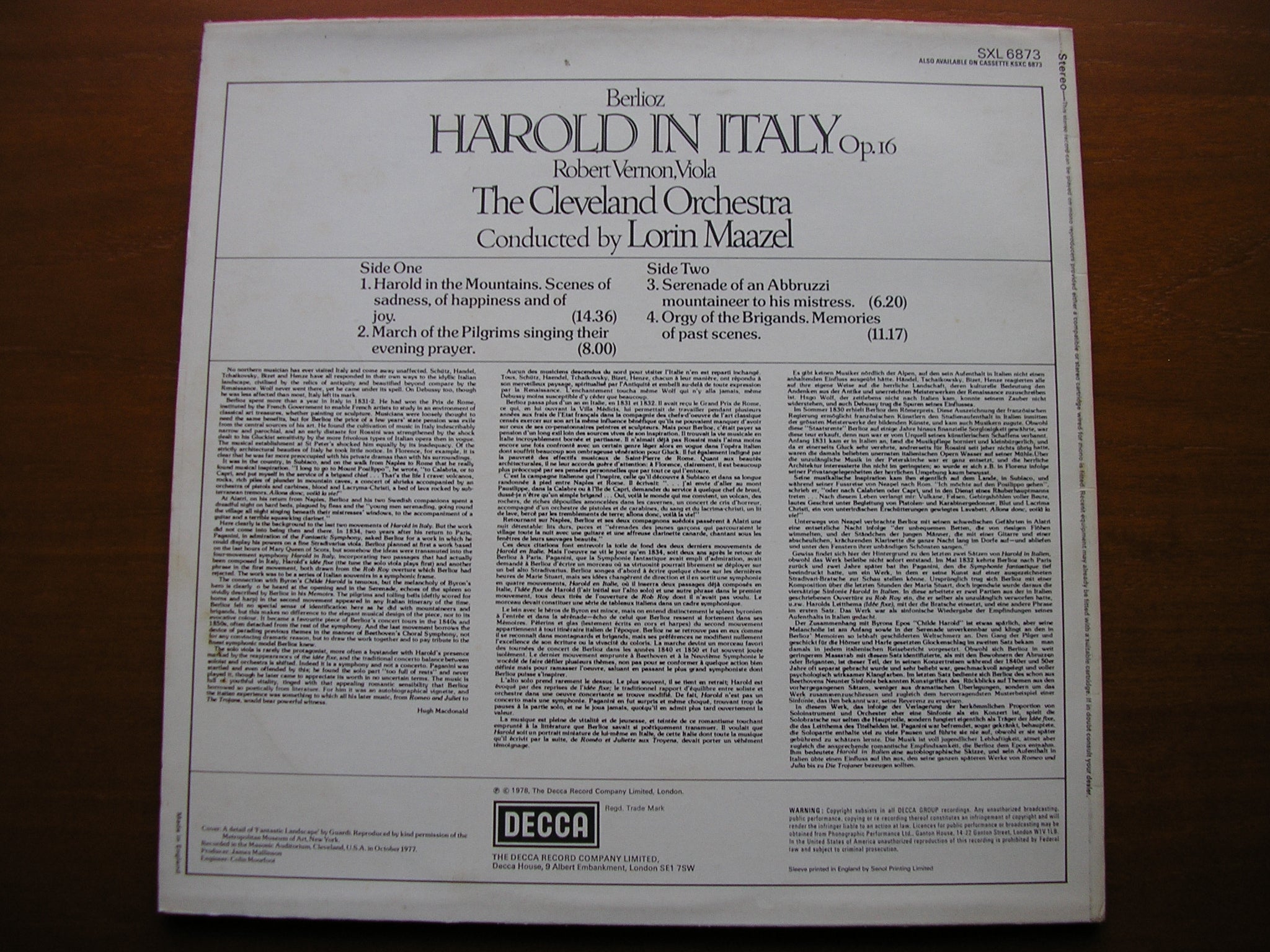 SXL 6873 BERLIOZ: HAROLD IN ITALY VERNON / CLEVELAND ORCHESTRA / MAAZEL