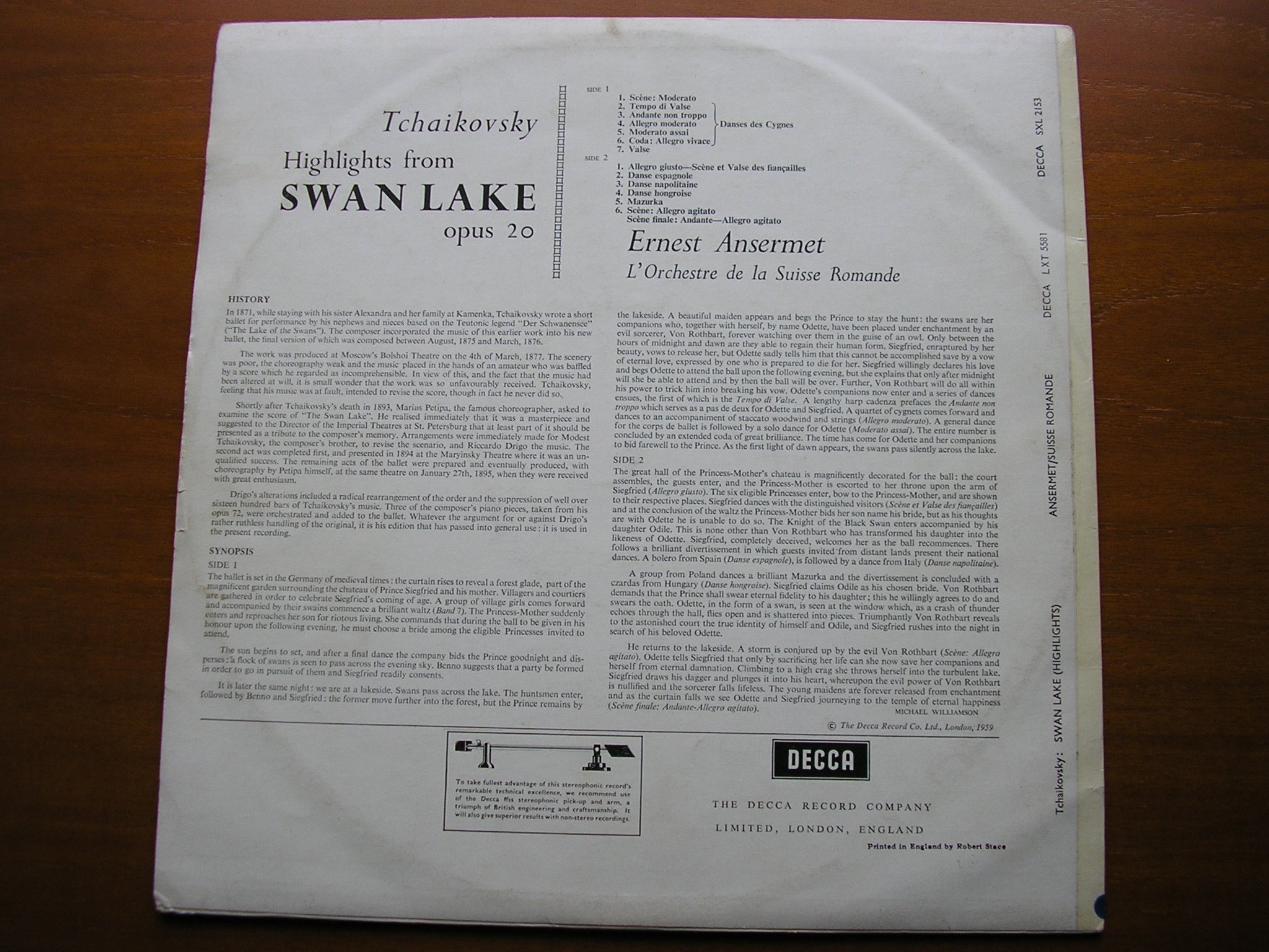 SXL 2153 TCHAIKOVSKY: SWAN LAKE highlights ANSERMET / SUISSE ROMANDE