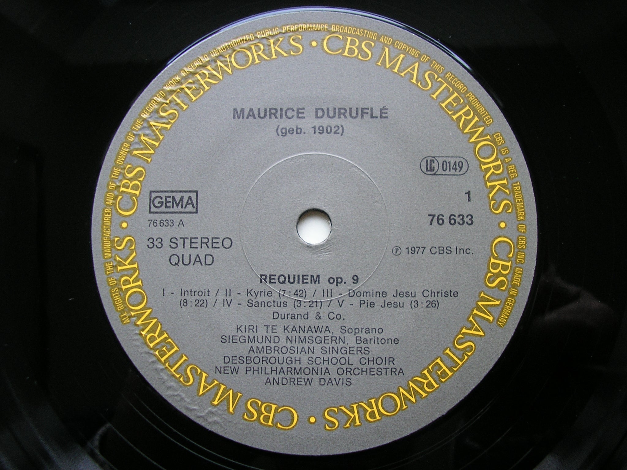 DURUFLE: REQUIEM / DANSE LENTE      TE KANAWA / NIMSGERN / NEW PHILHARMONIA / DAVIS      76633