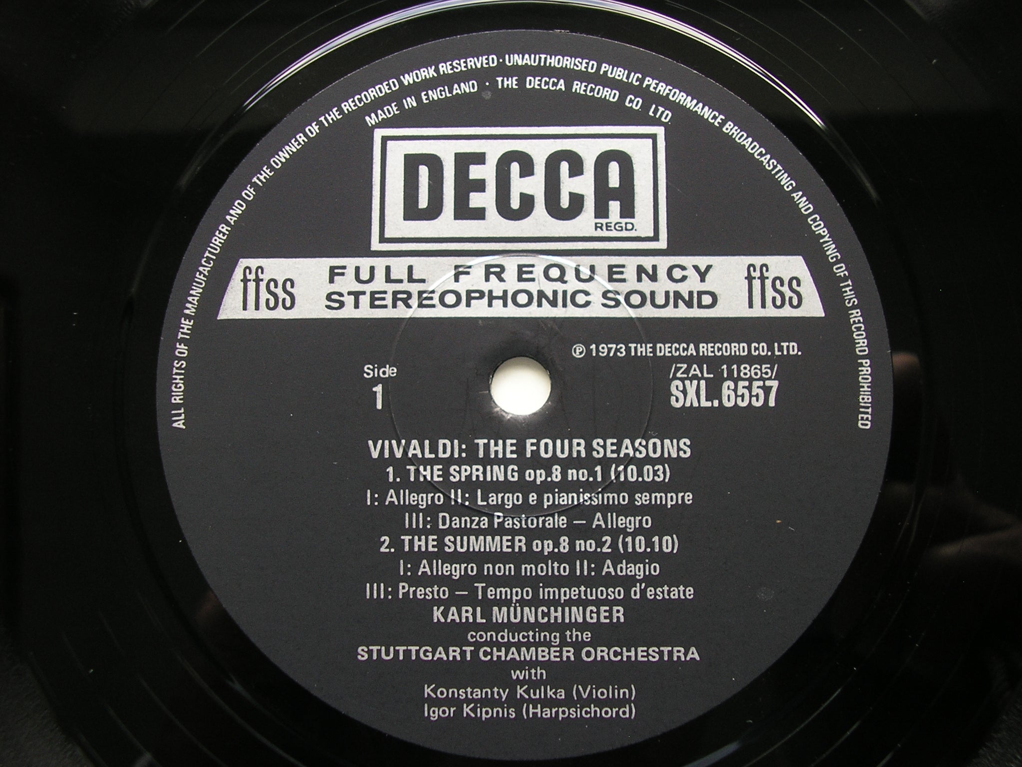 SXL 6557 VIVALDI: THE FOUR SEASONS KULKA / STUTTGART CHAMBER ORCHESTRA / MUNCHINGER
