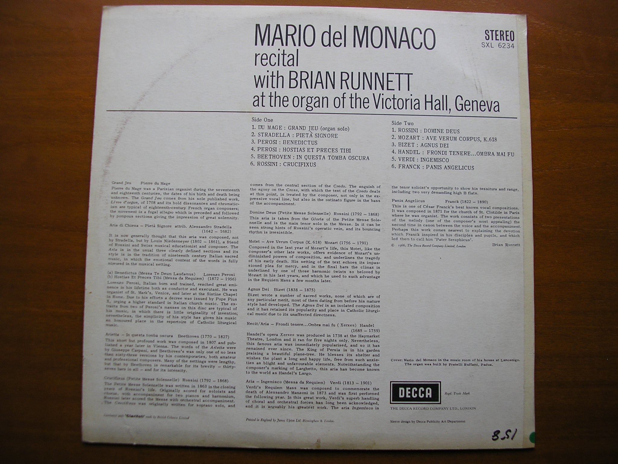 SXL 6234  MARIO DEL MONACO SINGS SACRED SONGS     BRIAN RUNNETT    ED2