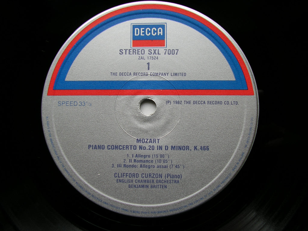 MOZART: PIANO CONCERTOS Nos. 20 & 27      CURZON / ENGLISH CHAMBER ORCHESTRA / BRITTEN     SXL 7007