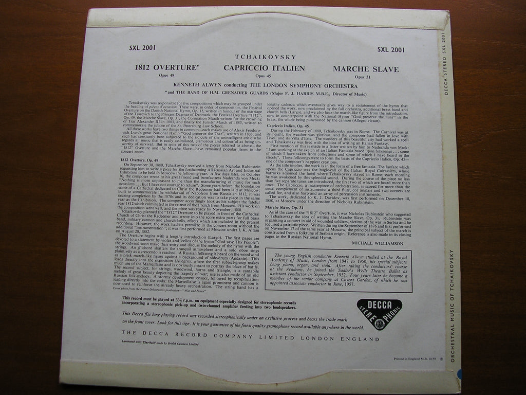 SXL 2001  TCHAIKOVSKY: 1812 OVERTURE / CAPRICCIO ITALIEN / MARCHE SLAVE     ALWYN / LONDON SYMPHONY     ED 1