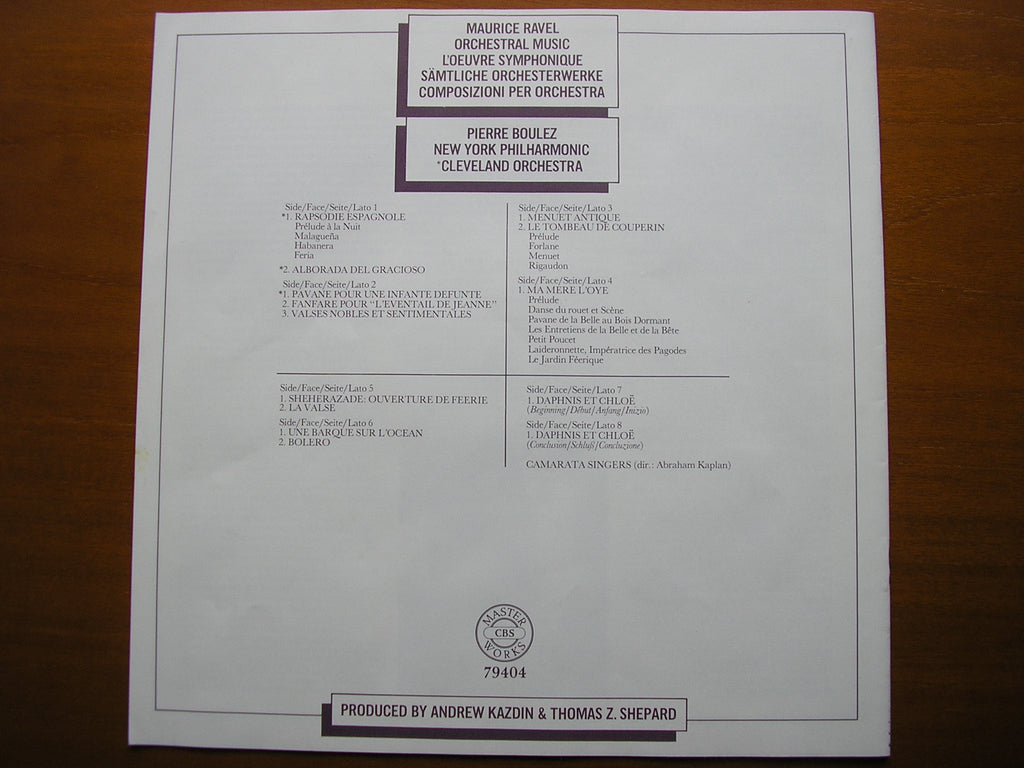 RAVEL: ORCHESTRAL MUSIC      PIERRE BOULEZ / CLEVELAND ORCHESTRA / NEW YORK PHILHARMONIC    4LP      79404