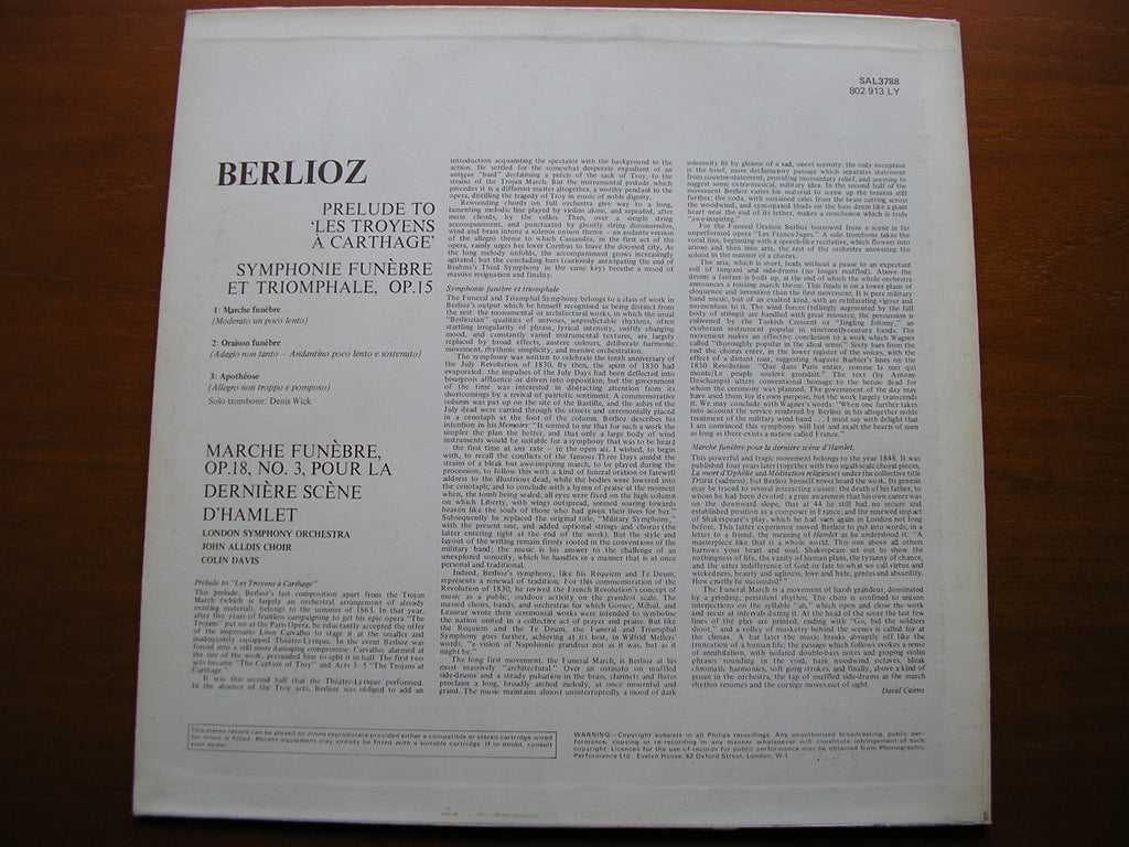 BERLIOZ: SYMPHONIE FUNEBRE ET TRIOMPHALE   DAVIS / LONDON SYMPHONY  SAL 3788