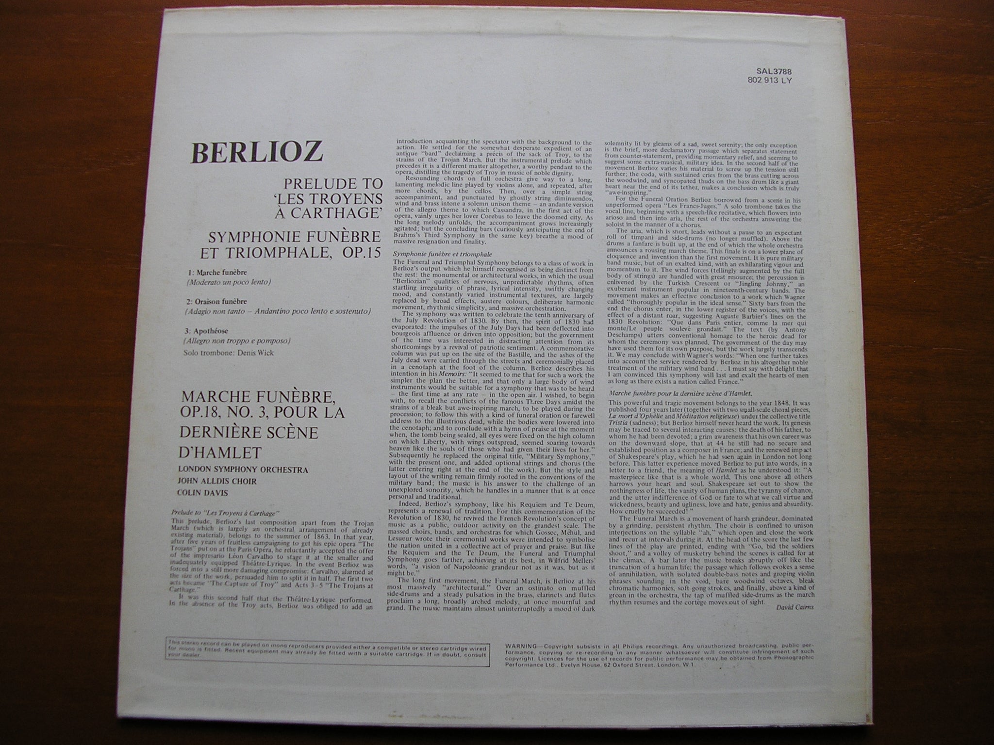 BERLIOZ: SYMPHONIE FUNEBRE ET TRIOMPHALE   DAVIS / LONDON SYMPHONY  SAL 3788