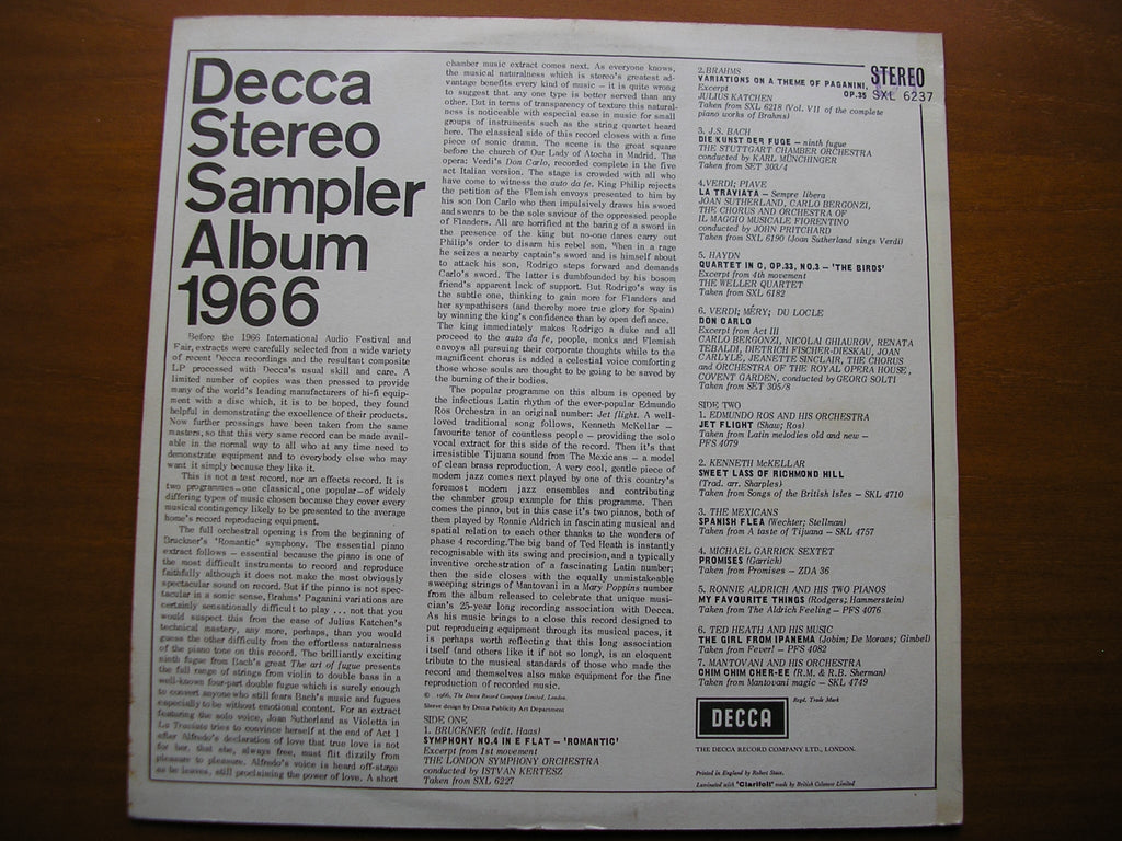 SXL 6237  DECCA STEREO SAMPLER ALBUM  1966      ED2