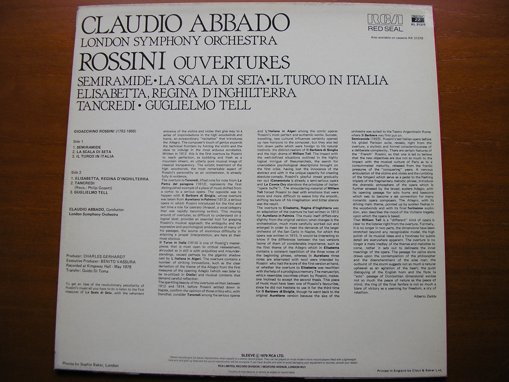 ROSSINI: SIX OVERTURES      ABBADO / LONDON SYMPHONY ORCHESTRA   RL 31379