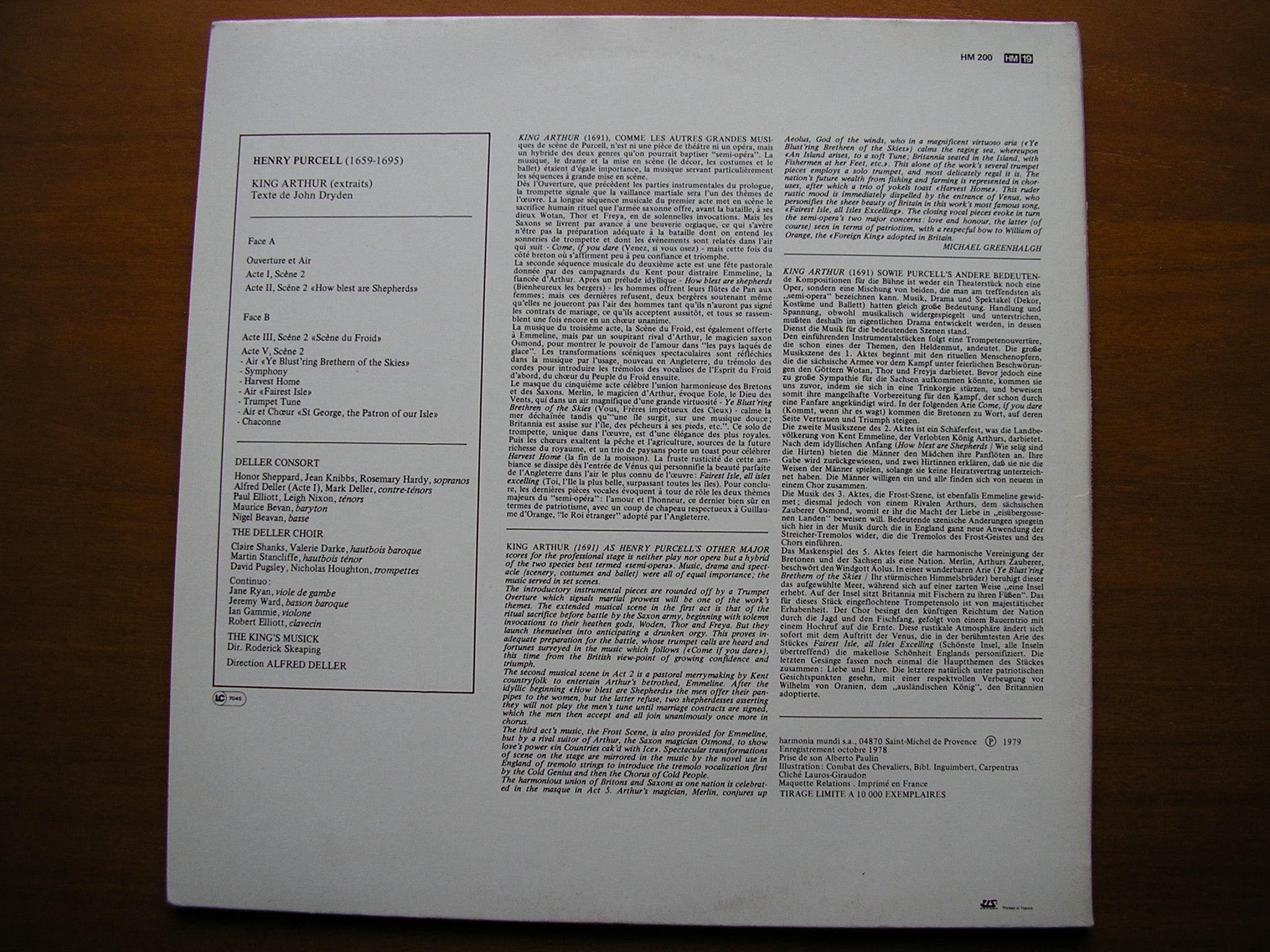 PURCELL: KING ARTHUR   (excerpts)      DELLER CONSORT / THE KING'S MUSICK / DELLER     HM 200