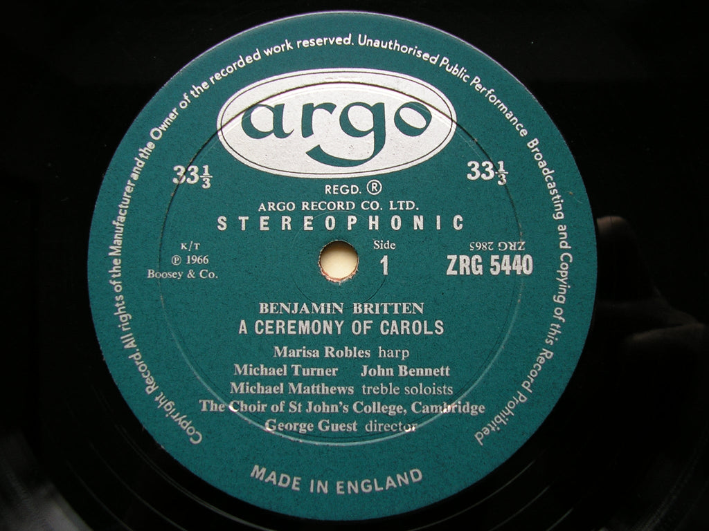 BRITTEN: A CEREMONY OF CAROLS / MISSA BREVIS     SOLOISTS / ST JOHN'S COLLEGE CMBRIDGE / GUEST     ZRG 5440