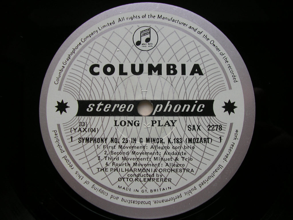 MOZART: SYMPHONIES Nos. 25 & 40      KLEMPERER / PHILHARMONIA      SAX 2278