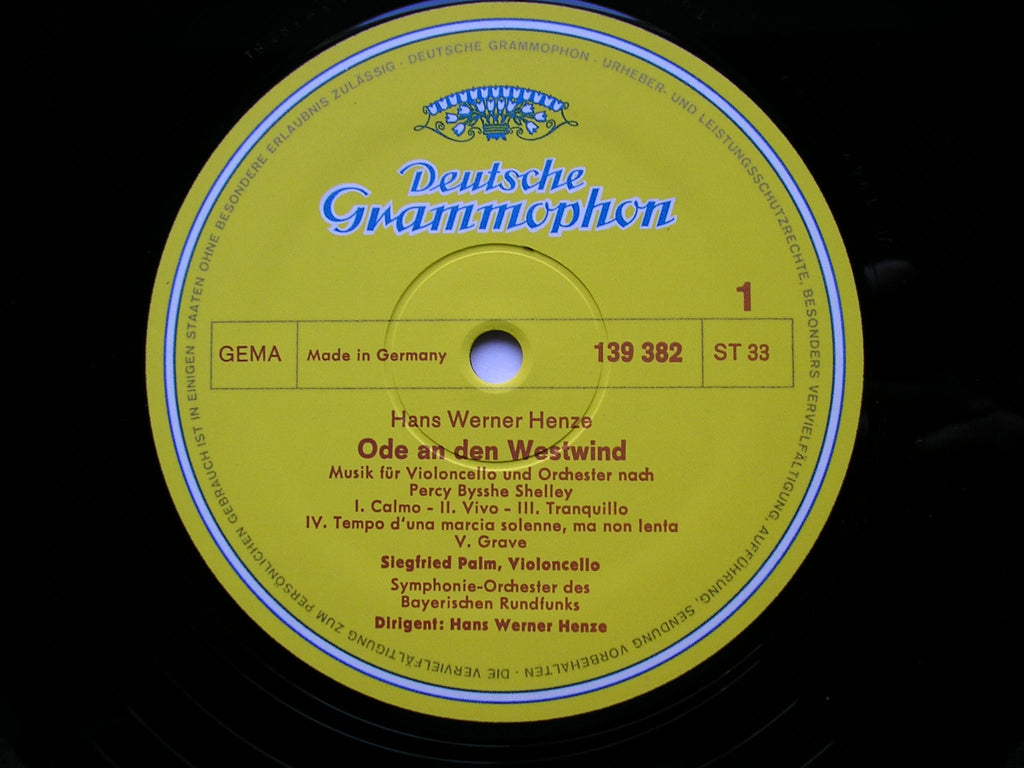HENZE: ODE TO THE WEST WIND / VIOLIN CONCERTO    PALM / SCHNEIDERHAN / BAVARIAN RADIO SYMPHONY / HENZE     139 382