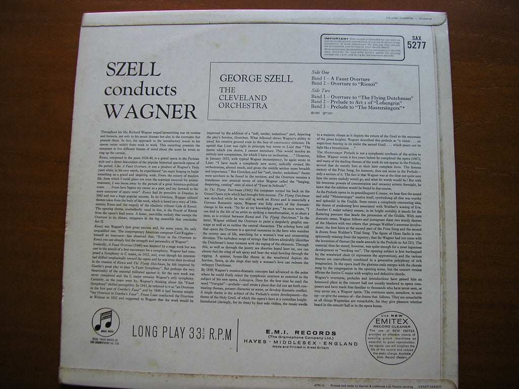 WAGNER: OVERTURES & PRELUDES    SZELL / CLEVELAND ORCHESTRA     SAX 5277