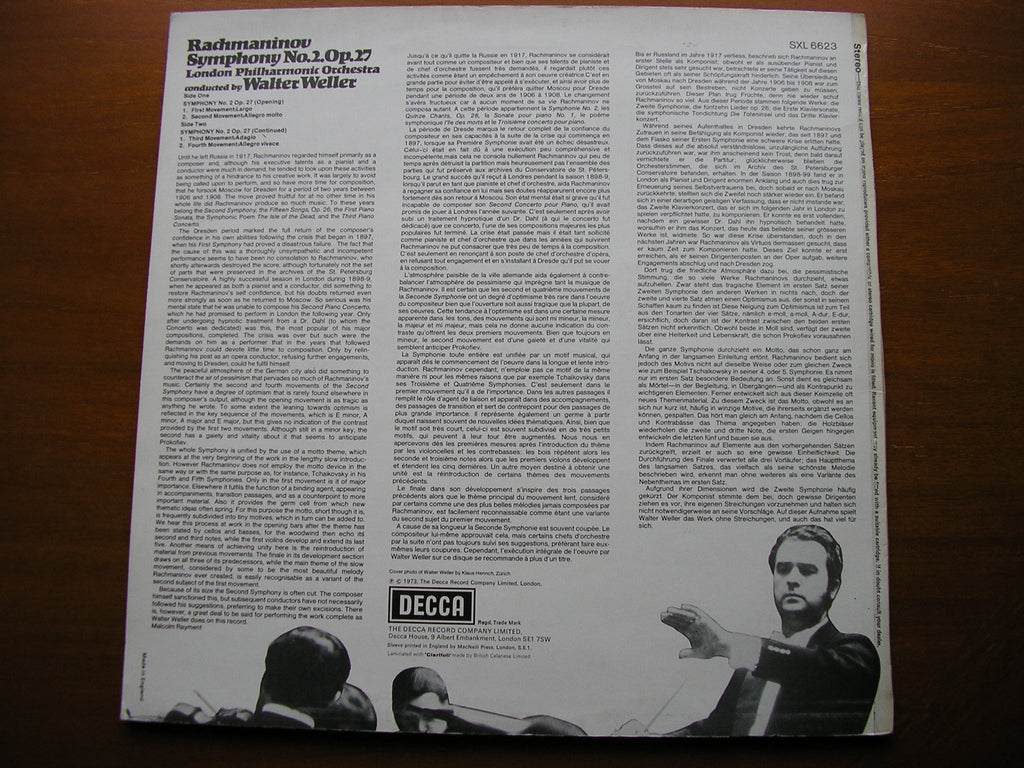 RACHMANINOV: SYMPHONY No. 2     WELLER / LONDON PHILHARMONIC      SXL 6623