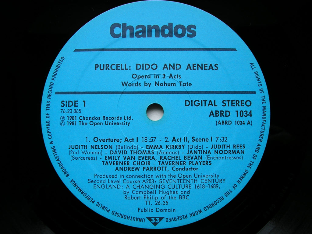 PURCELL: DIDO & AENEAS (1689)      KIRKBY / NELSON / THOMAS / TAVERNER PLAYERS / PARROTT     ABRD 1034