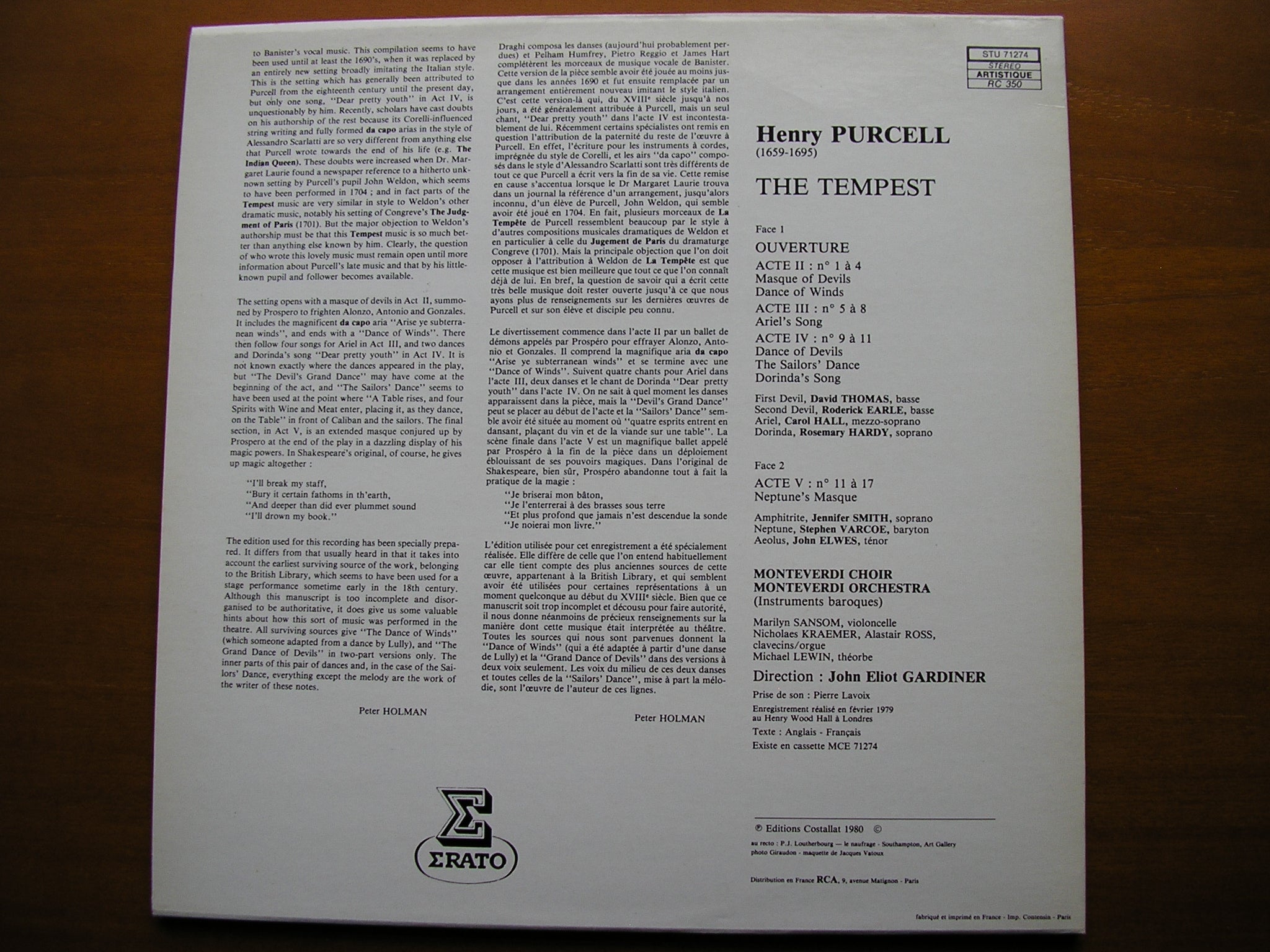 PURCELL: THE TEMPEST     SOLOISTS / MONTEVERDI CHOIR & ORCHESTRA / GARDINER     STU 71274