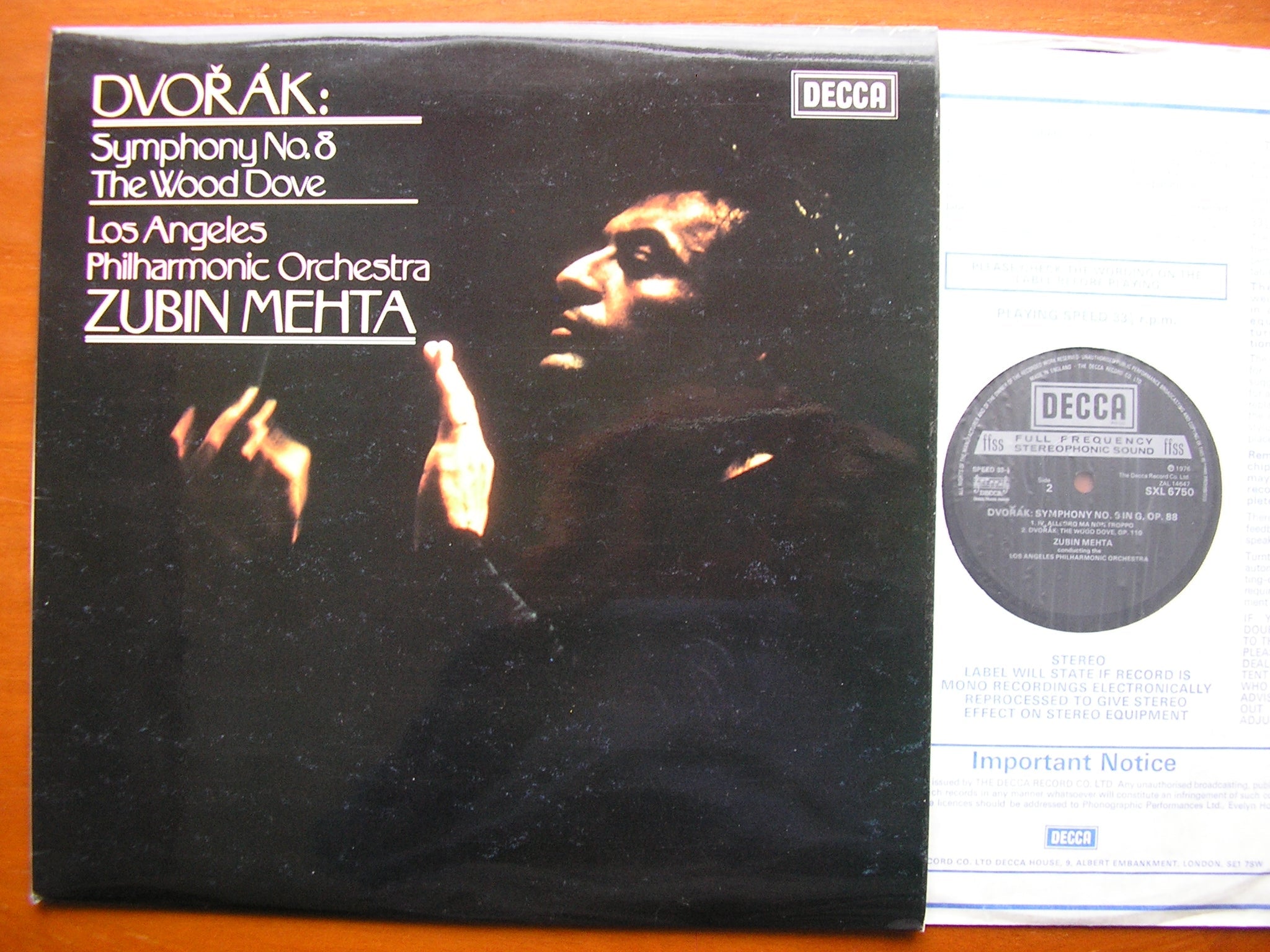 SXL 6750 DVORAK: SYMPHONY No. 8 / THE WOOD DOVE ZUBIN MEHTA / LAPO