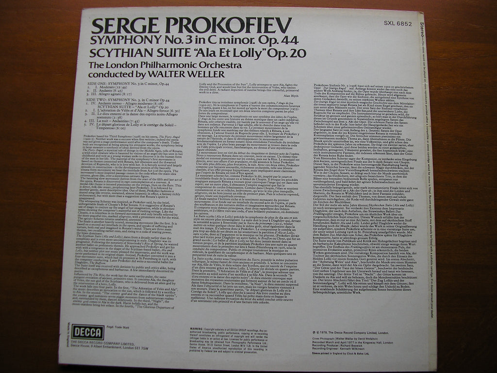 PROKOFIEV: SYMPHONY No. 3 / SCYTHIAN SUITE    WELLER / LONDON PHILHARMONIC   SXL 6852