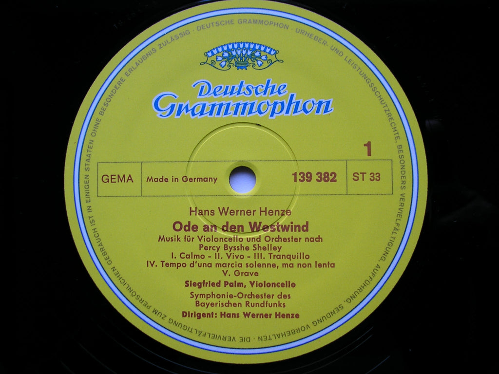 HENZE: ODE TO THE WEST WIND / VIOLIN CONCERTO    PALM / SCHNEIDERHAN / BAVARIAN RADIO SYMPHONY / HENZE     139 382