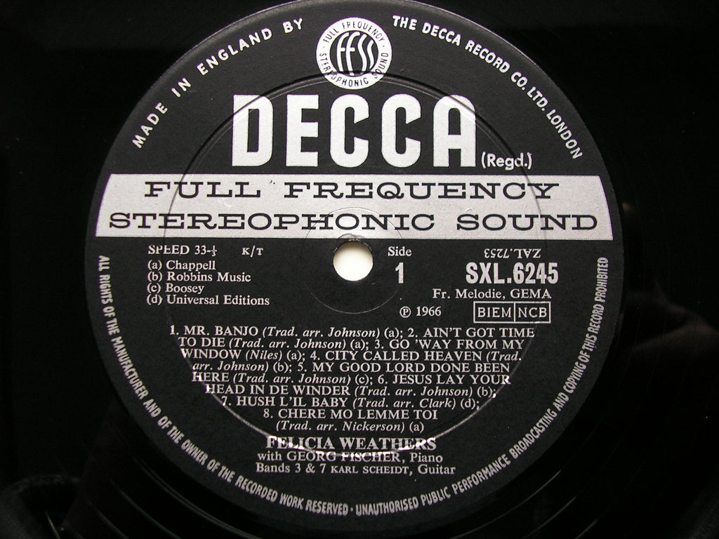 SXL 6245  FELICIA WEATHERS SINGS SPIRITUALS / KODALY: FOLK SONGS    FISCHER / SCHEIDT     ED2