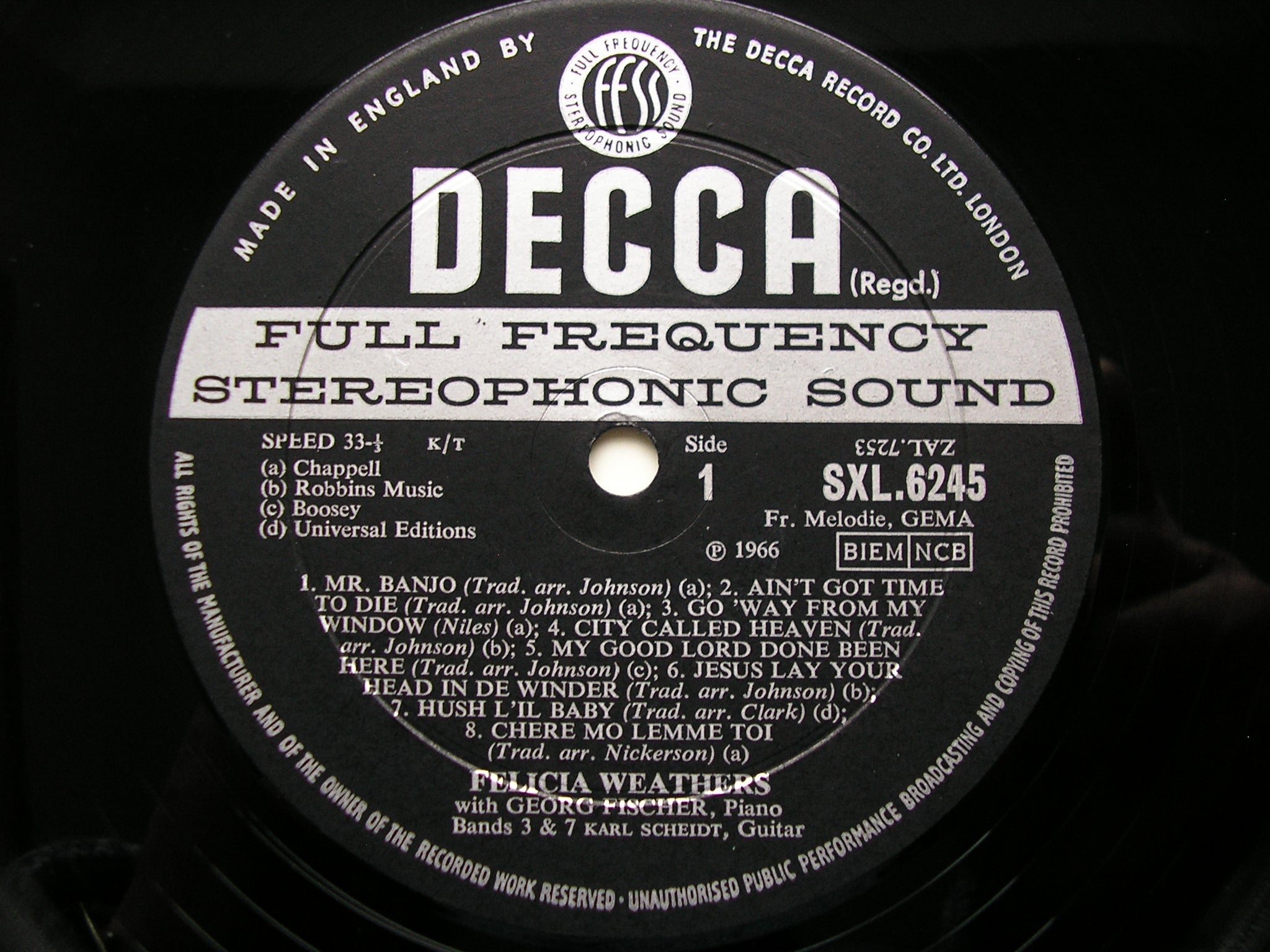 SXL 6245  FELICIA WEATHERS SINGS SPIRITUALS / KODALY: FOLK SONGS    FISCHER / SCHEIDT     ED2