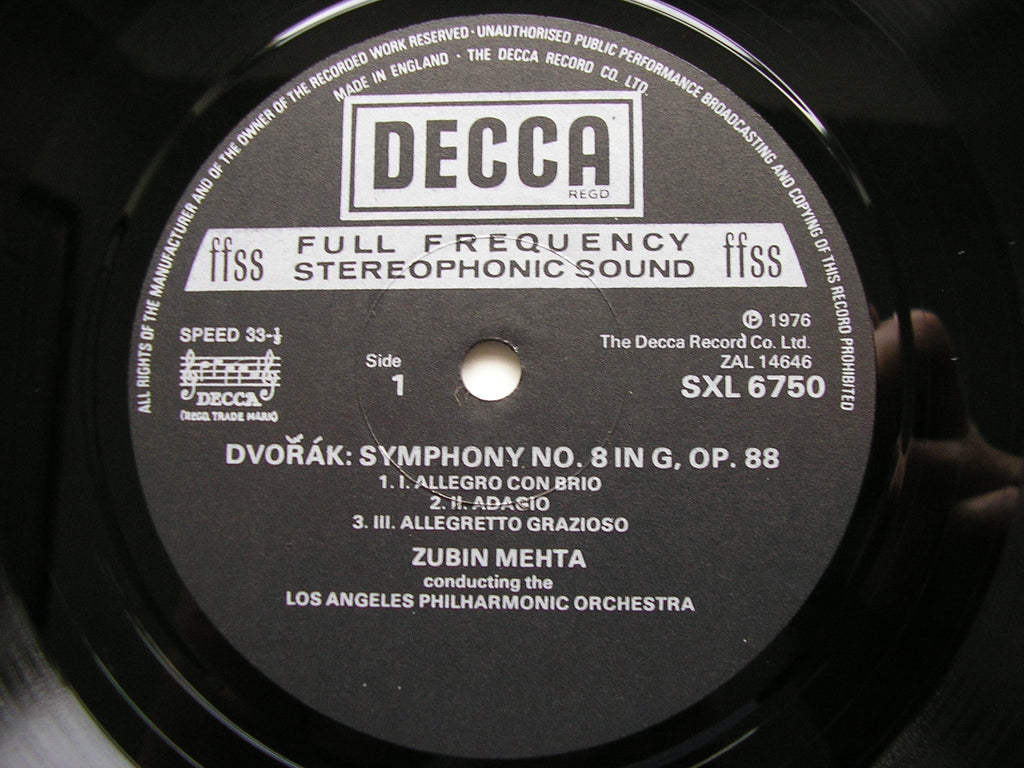 SXL 6750 DVORAK: SYMPHONY No. 8 / THE WOOD DOVE ZUBIN MEHTA / LAPO