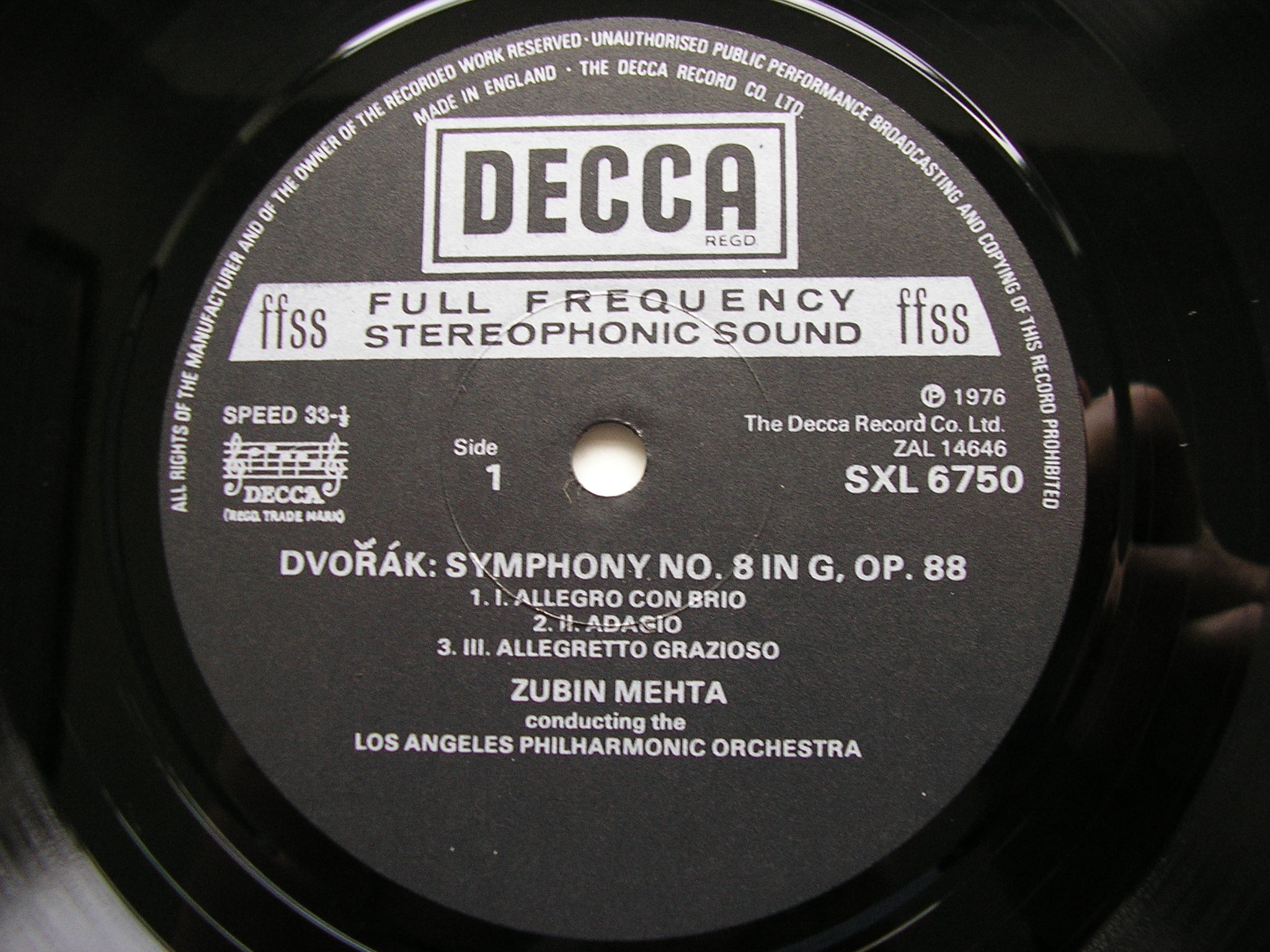 SXL 6750 DVORAK: SYMPHONY No. 8 / THE WOOD DOVE ZUBIN MEHTA / LAPO