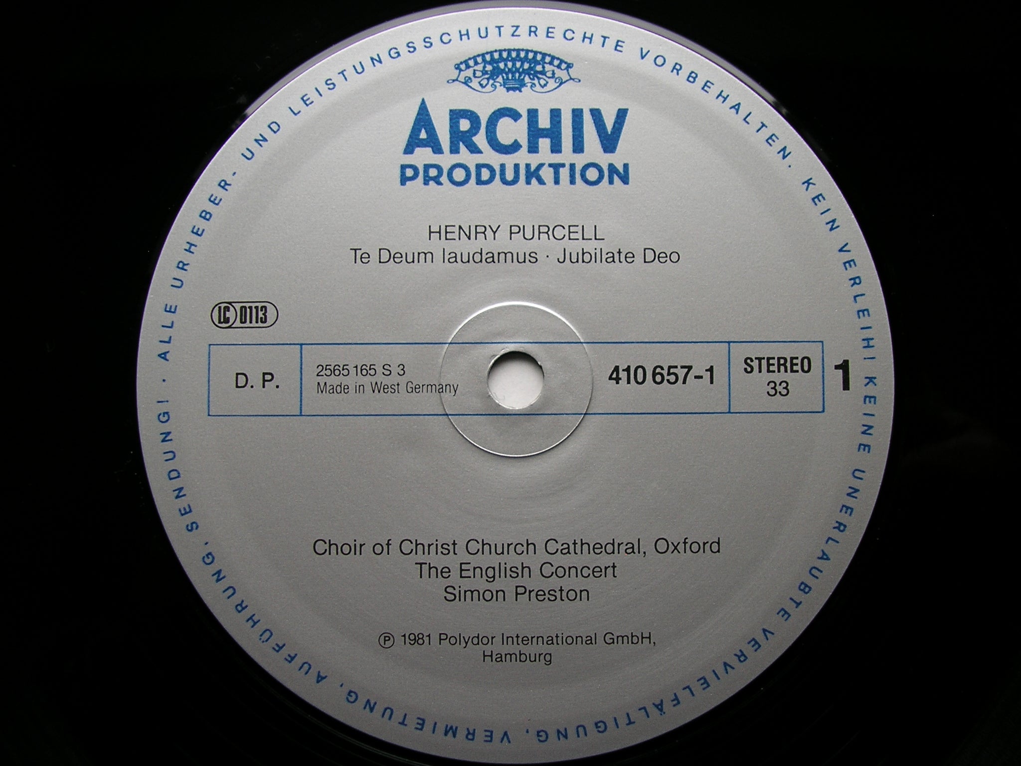 PURCELL: TE DEUM / JUBILATE DEO / TWO ANTHEMS    CHRIST CHURCH CATHEDRAL CHOIR / THE ENGLISH CONCERT / PRESTON     410 657