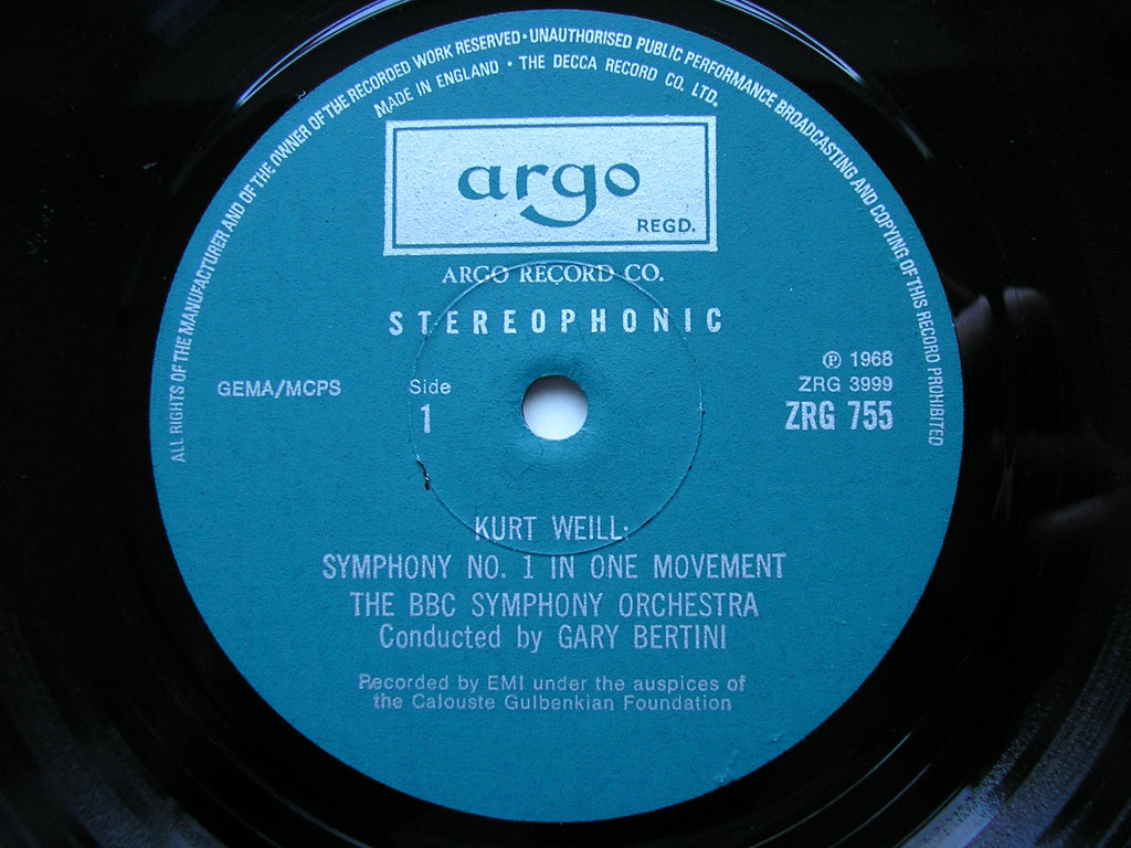 WEILL: SYMPHONIES Nos. 1 & 2     BERTINI / BBC SYMPHONY      ZRG 755
