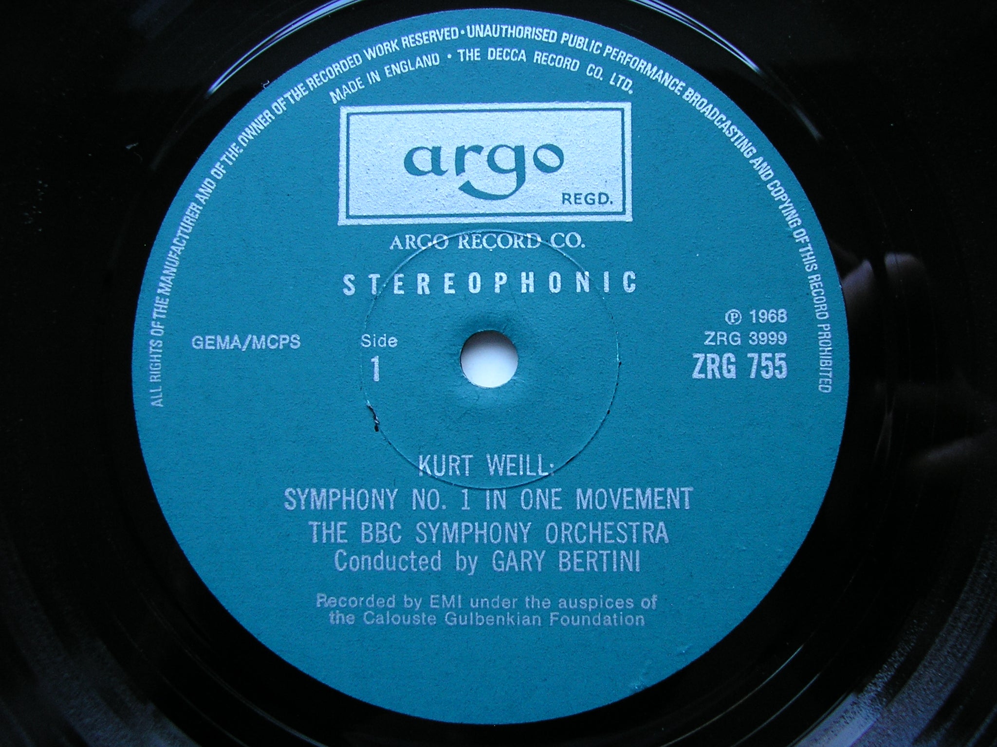 WEILL: SYMPHONIES Nos. 1 & 2     BERTINI / BBC SYMPHONY      ZRG 755