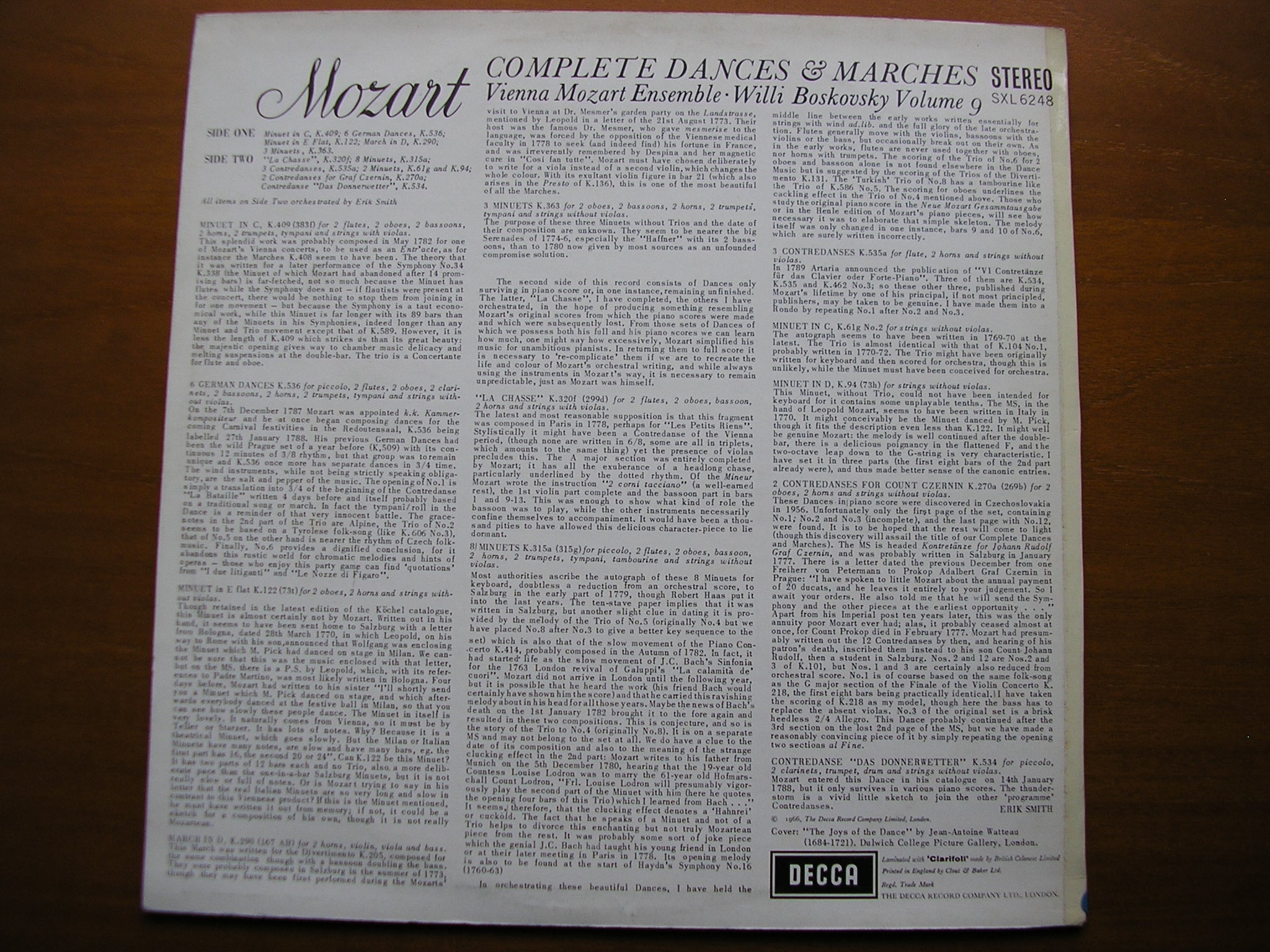 SXL 6248  MOZART: COMPLETE DANCES & MARCHES  Volume 9     BOSKOVSKY / VIENNA MOZART ENSEMBLE    ED1