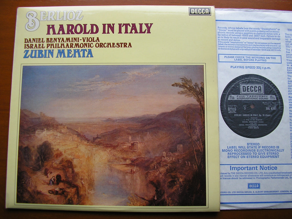 SXL 6732 BERLIOZ: HAROLD IN ITALY BENYAMINI / ISRAEL PHILHARMONIC / MEHTA