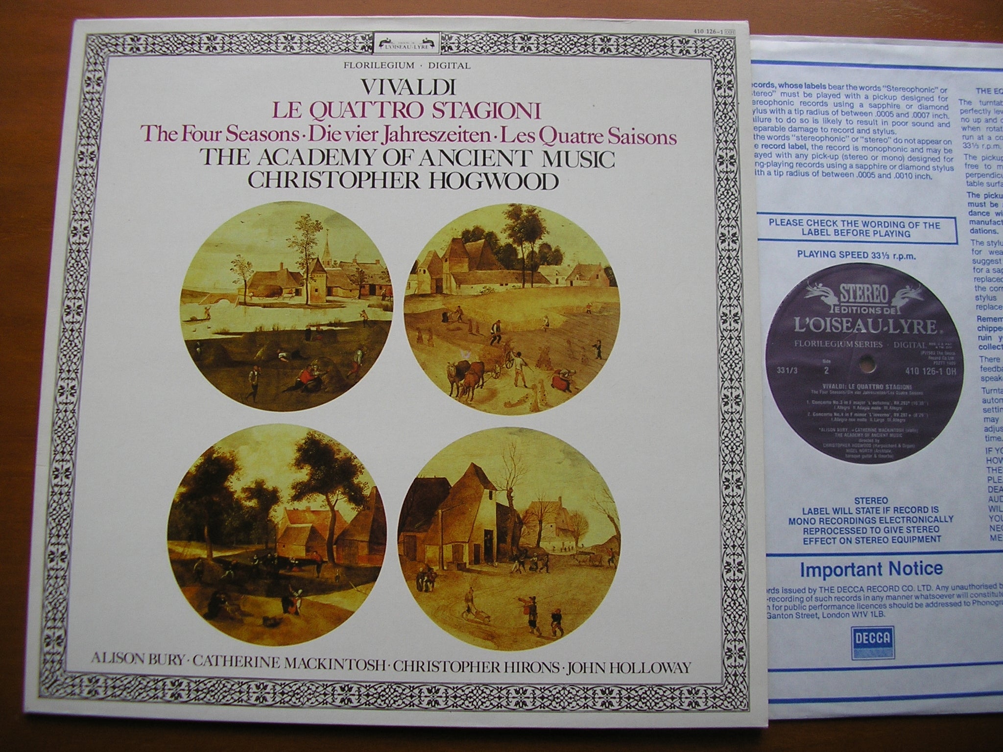 VIVALDI: THE FOUR SEASONS      THE ACADEMY OF ANCIENT MUSIC / HOGWOOD      410 126
