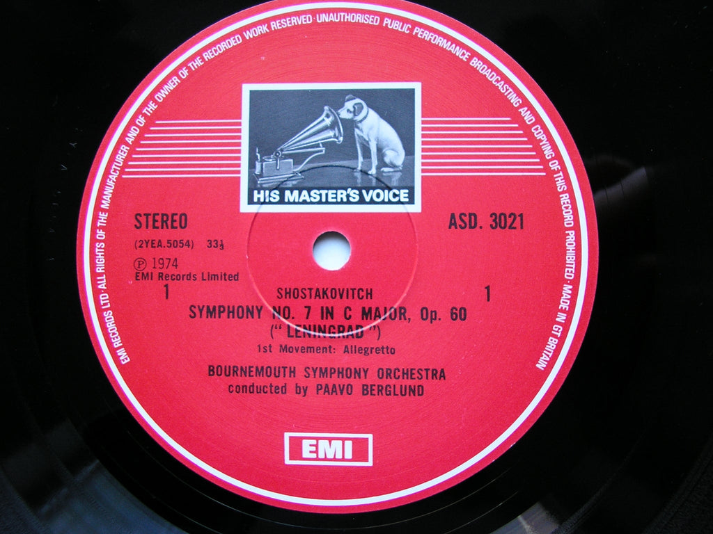 SHOSTAKOVICH: SYMPHONY No. 7 'Leningrad'       BERGLUND / BOURNEMOUTH SYMPHONY     2LP     SLS 897