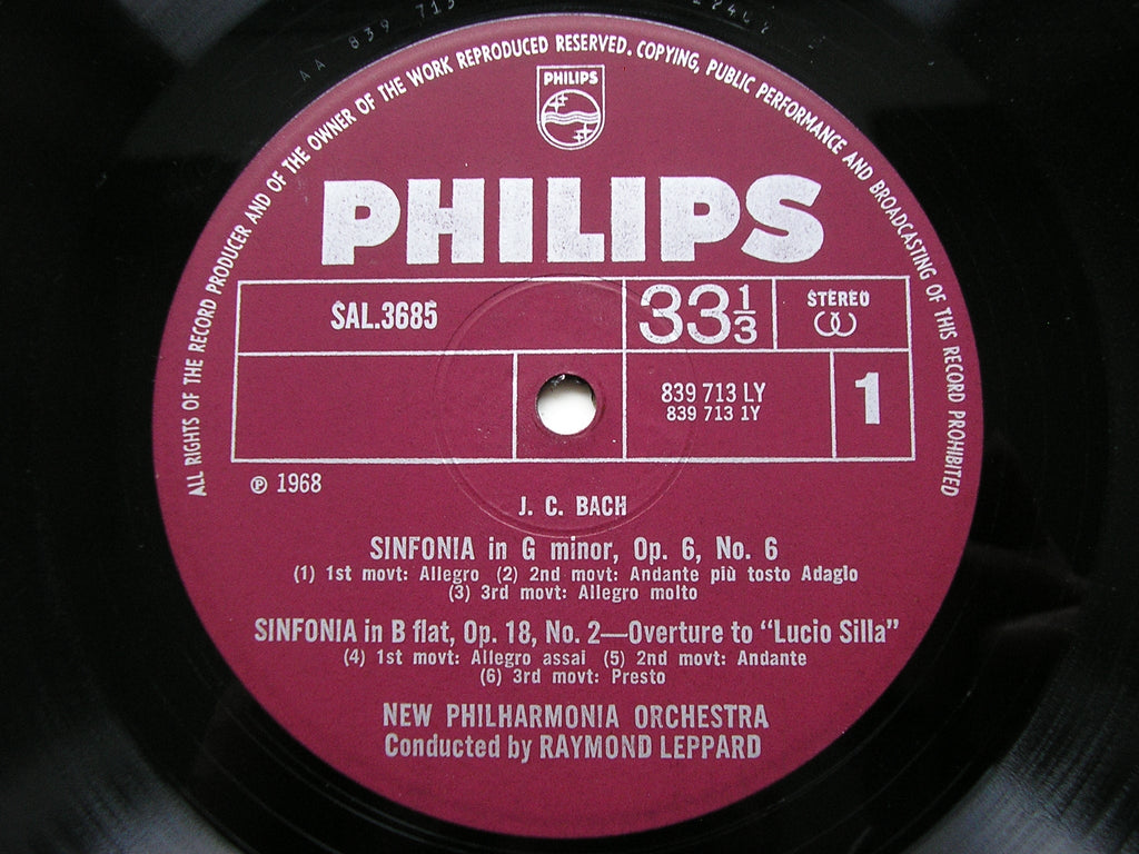 BACH, JOHANN CHRISTIAN: FOUR SINFONIAS     LEPPARD / NEW PHILHARMONIA      SAL 3685