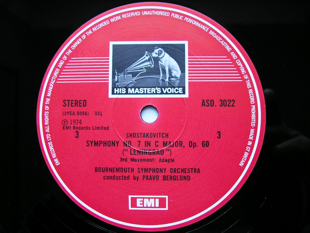 SHOSTAKOVICH: SYMPHONY No. 7 'Leningrad'       BERGLUND / BOURNEMOUTH SYMPHONY     2LP     SLS 897