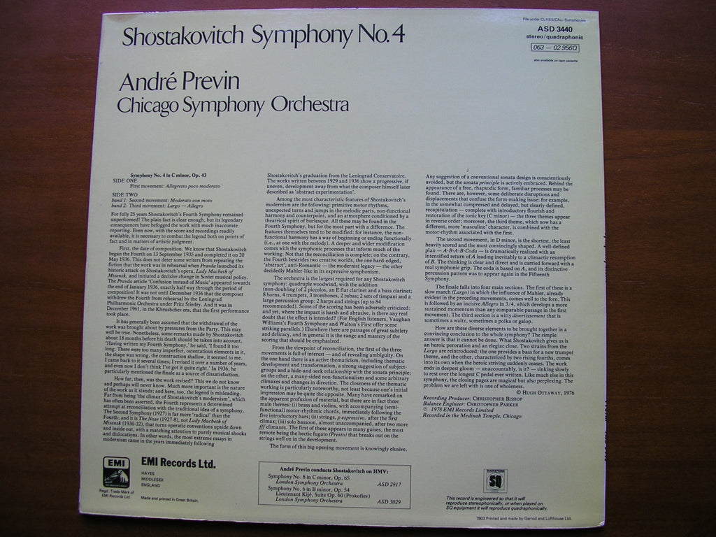 SHOSTAKOVICH: SYMPHONY No. 4     PREVIN / CHICAGO SYMPHONY     ASD 3440