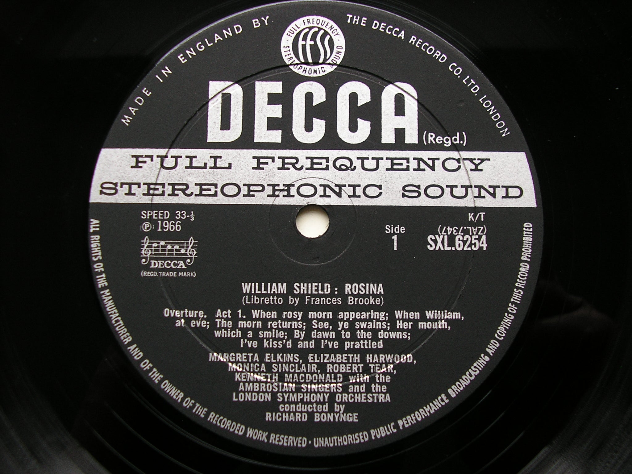 SXL 6254  SHIELD: ROSINA   complete opera    SOLOISTS / LONDON SYMPHONY / BONYNGE     ED2