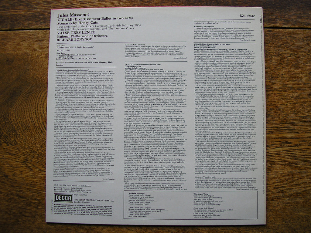 MASSENET: CIGALE / VALSE LENTE        BONYNGE / NATIONAL PHILHARMONIC    SXL 6932